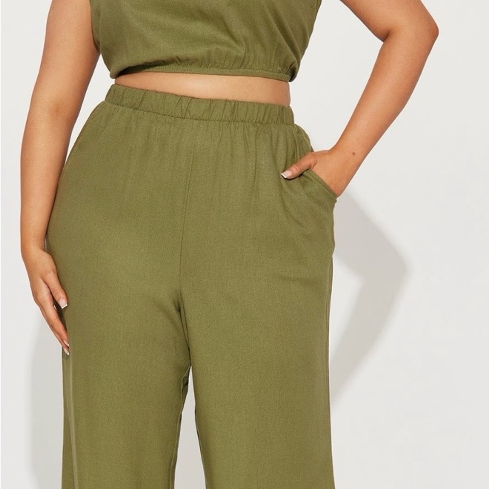 Fashion Nova Olive Green Wide-Leg Pants with Elastic Waist